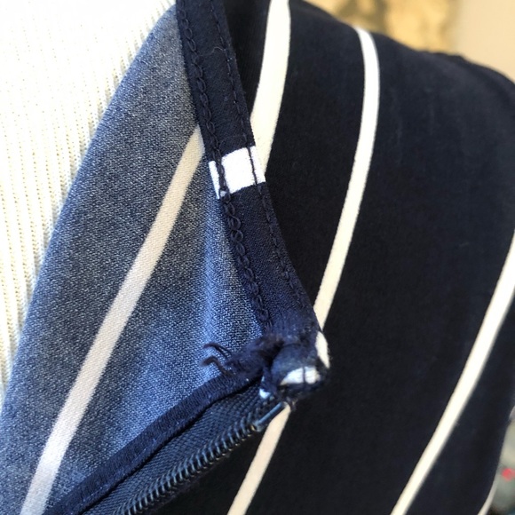 SOLD Chico’s Collection Blue & White Vertical Stripe Belted Jumpsuit Sleeveless - Picture 11 of 14